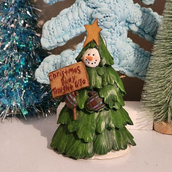 Deb Strain snowman tree Christmas play tonight at 6:30 cute large ornament 1999 - Picture 1 of 11